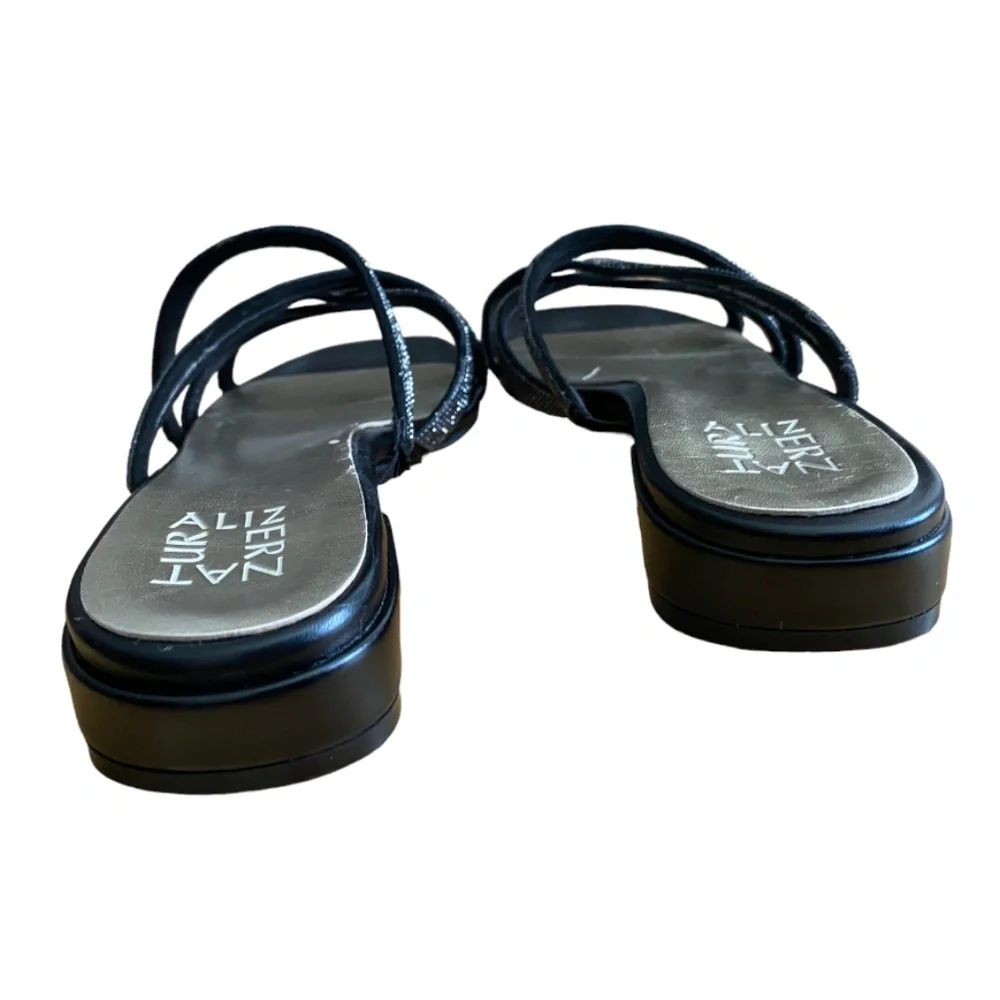 Naturalizer Black Strappy Slide Sandals with Sparkle Detail